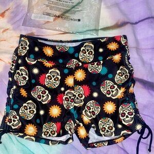 NIP SUGAR SKULL DAY OF DEAD SWIMSUIT BOY SHORTS  CINCH TIE SIDES MEDIUM